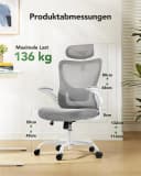Marsail Bürostuhl Ergonomisch Grau Mesh mit verstellbaren Armlehnen Bild 1