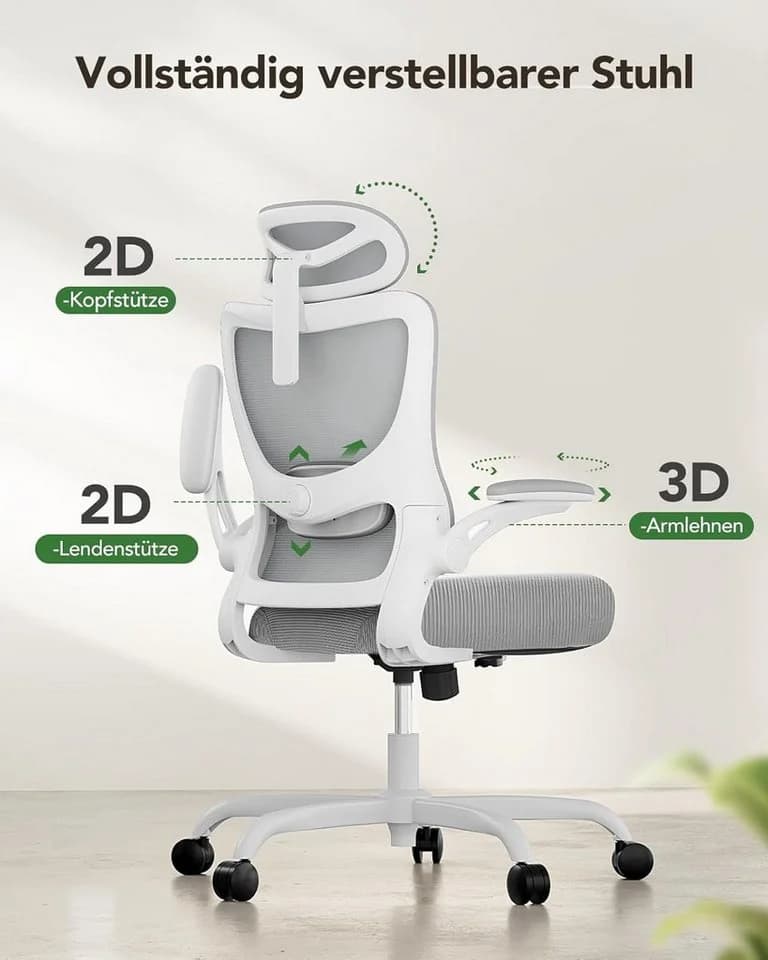 Marsail Bürostuhl Ergonomisch Grau Mesh mit verstellbaren Armlehnen - Bild 3