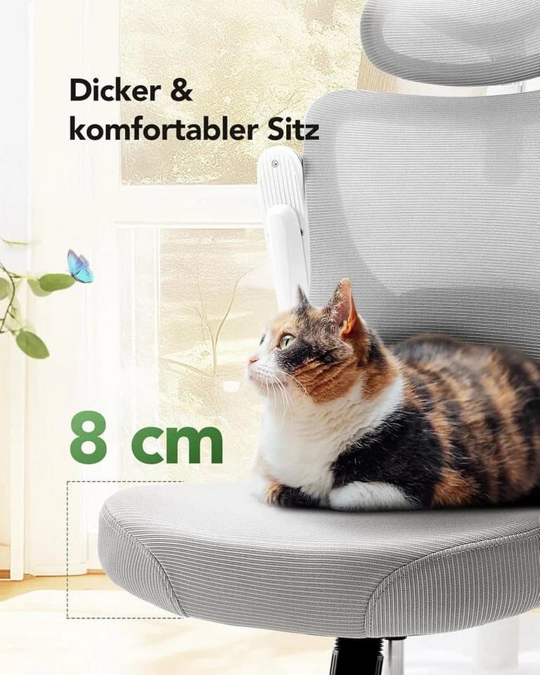 Marsail Bürostuhl Ergonomisch Grau Mesh mit verstellbaren Armlehnen - Bild 5