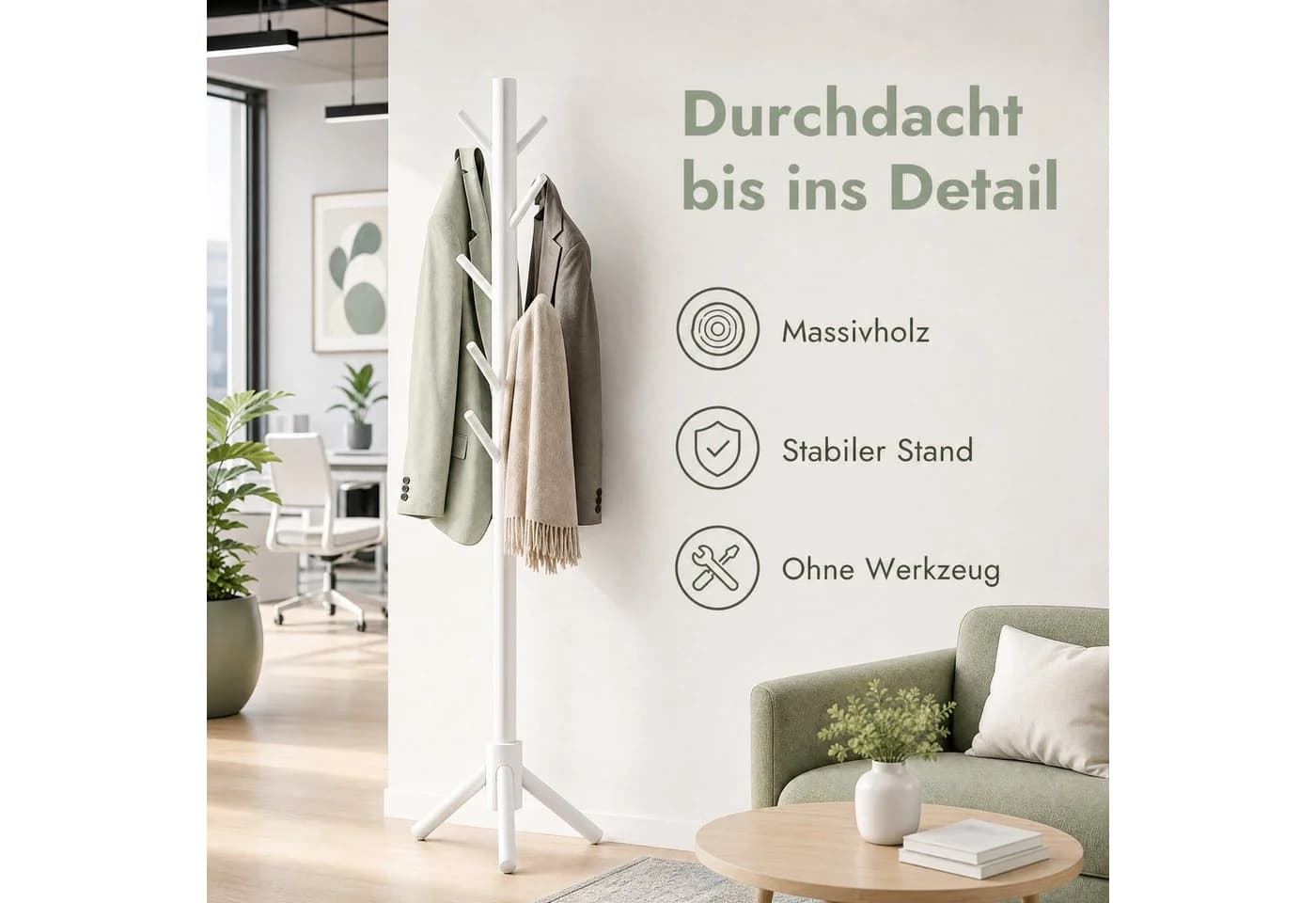 PIPISHELL Garderobenständer höhenverstellbar Kiefernholz 8 Haken - Bild 5