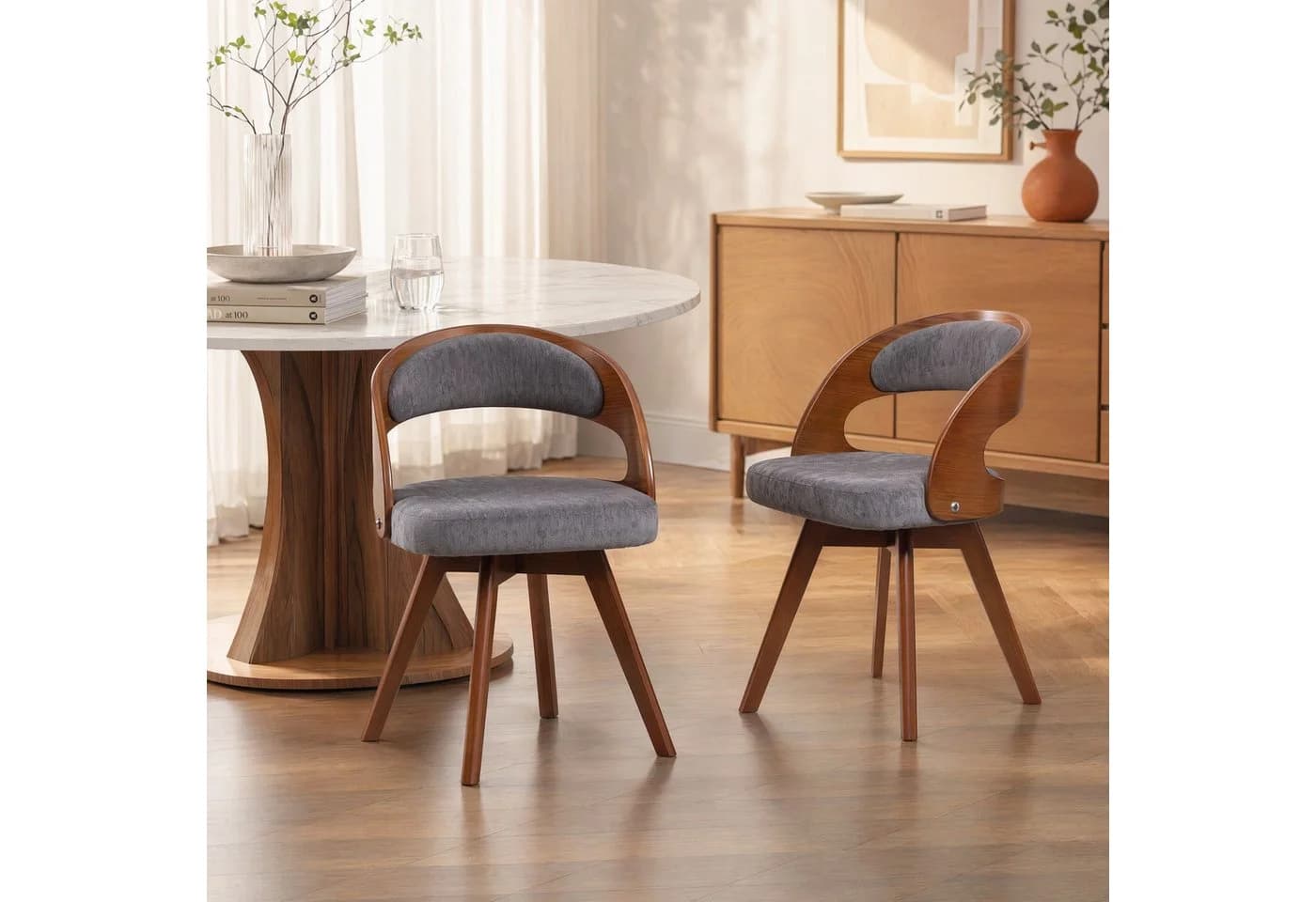 Totnz Esszimmerstuhl 2er Set Drehbar 360° Leinen Buchenholz Braun Grau - Bild 2