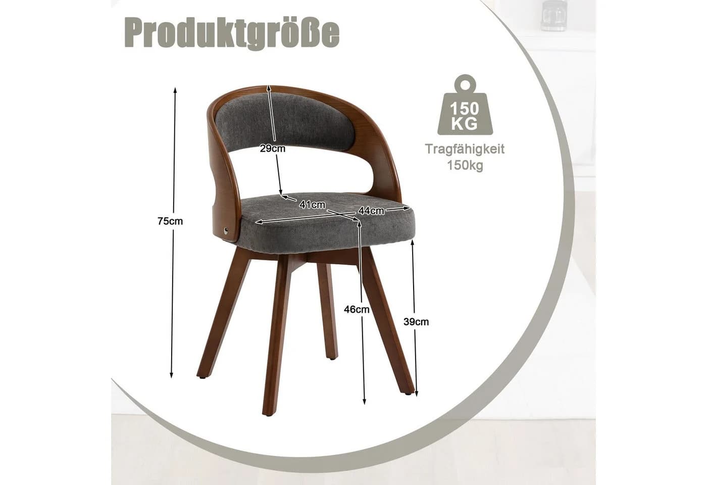 Totnz Esszimmerstuhl 2er Set Drehbar 360° Leinen Buchenholz Braun Grau - Bild 5