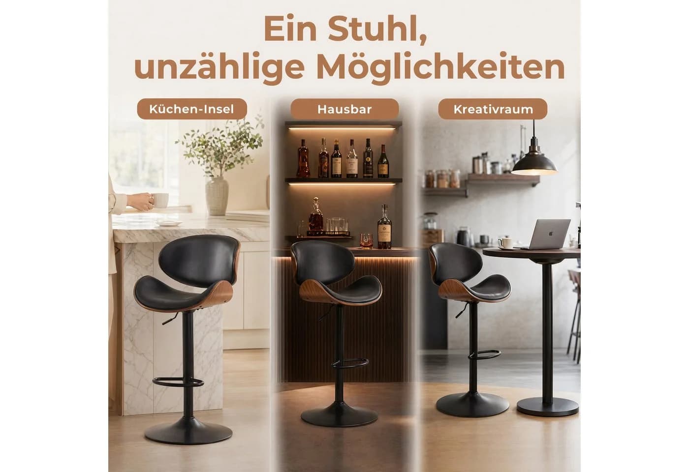 Totnz Barhocker 2er-Set Schwarz PU-Leder höhenverstellbar