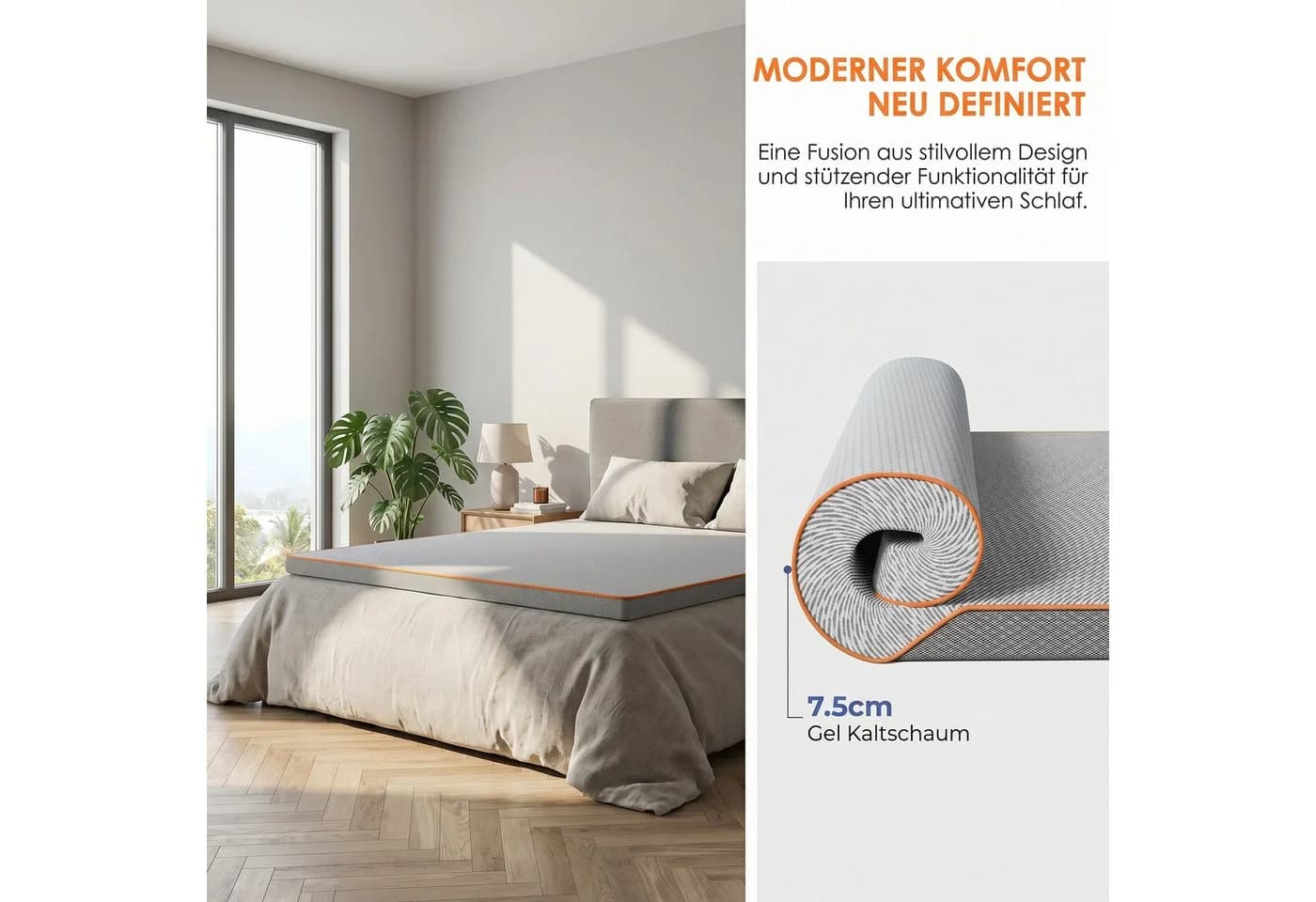 PERLECare Matratzen-Topper Gel-Schaum 7,5 cm Höhe OEKO-TEX® Zertifiziert - Bild 3