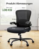 Marsail Bürostuhl Ergonomisch Schwarz Mesh mit verstellbarer Lendenwirbelstütze Bild 5