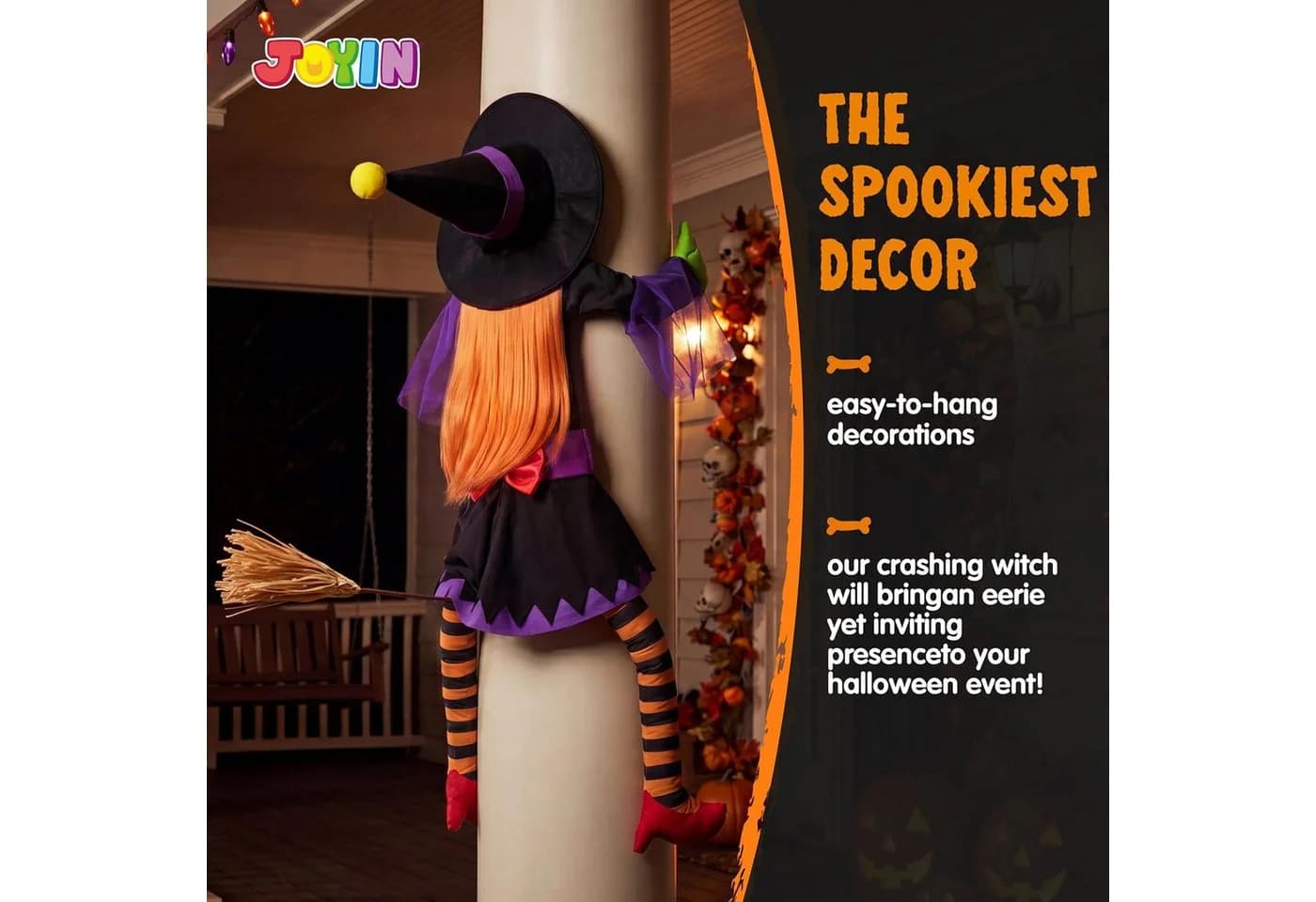 JOYIN Halloween Hängedekoration Hexe im Baum 142 cm Bunt