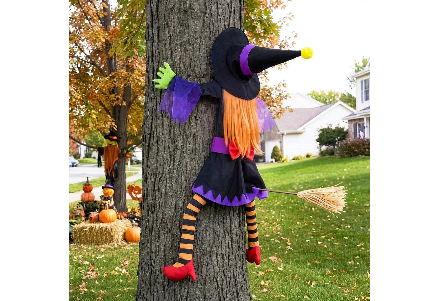 JOYIN Halloween Hängedekoration Hexe im Baum 142 cm Bunt - Bild 2