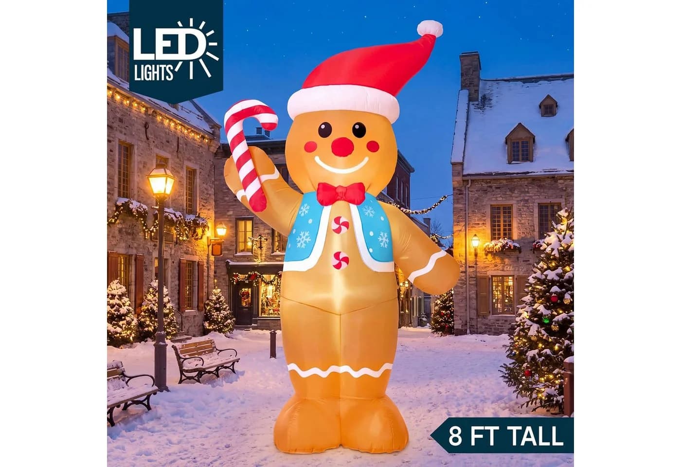 JOYIN Aufblasbarer Lebkuchenmann XXL 240cm mit LED-Beleuchtung