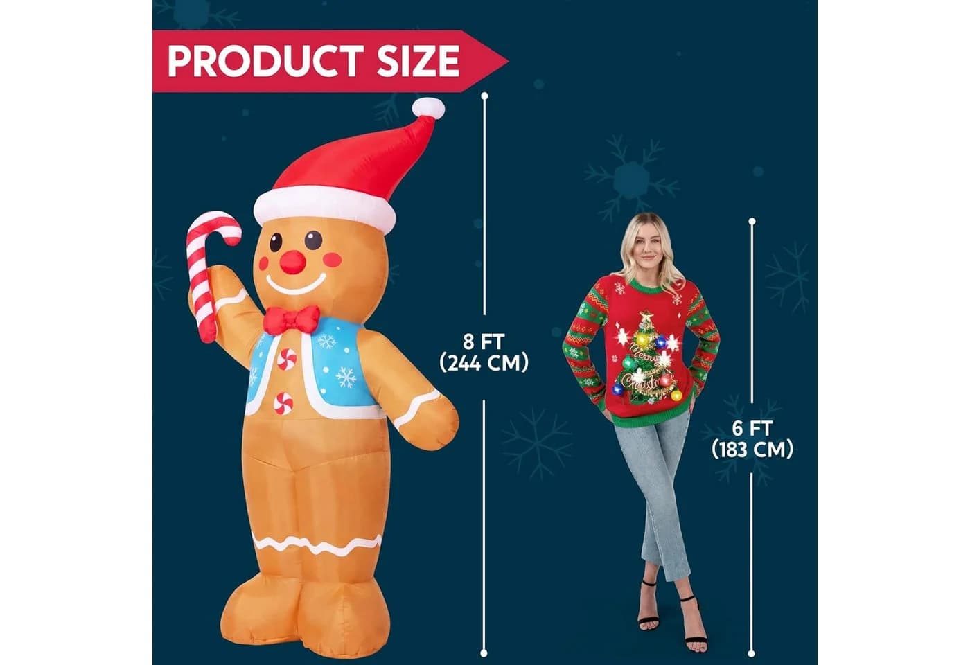 JOYIN Aufblasbarer Lebkuchenmann XXL 240cm mit LED-Beleuchtung - Bild 4