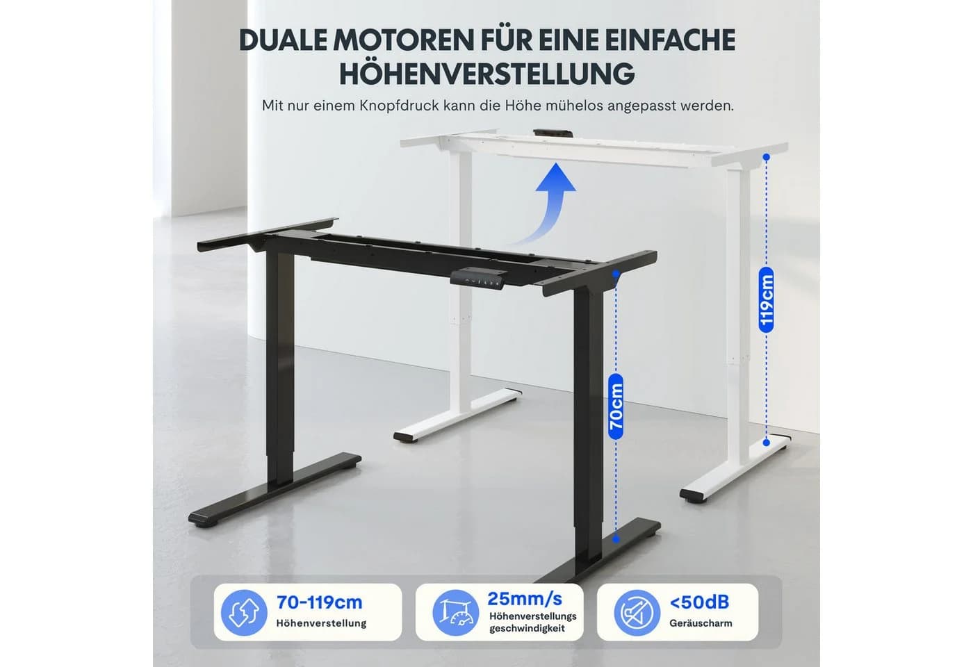 FLEXISPOT Schreibtisch höhenverstellbares Tischgestell inkl. praktischem Zubehör-Set Dual-Motor & 2-Fach-Teleskop, ohne Tischplatte - Bild 3