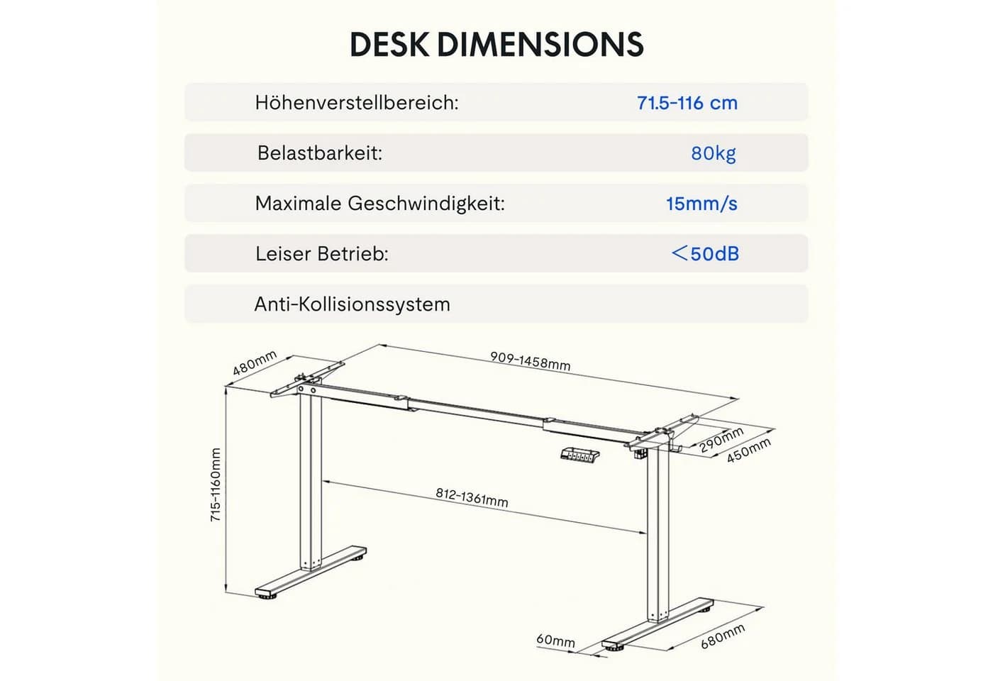 FLEXISPOT Elektrisches Schreibtischgestell Höhenverstellbar - Bild 5