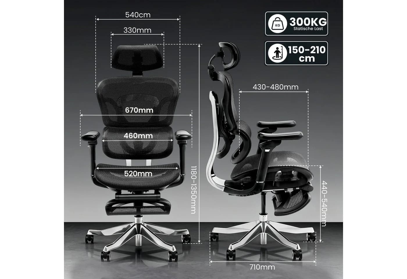 FLEXISPOT Bürostuhl ErgoX 5D Armlehnen 4D Kopfstütze 300kg Tragkraft