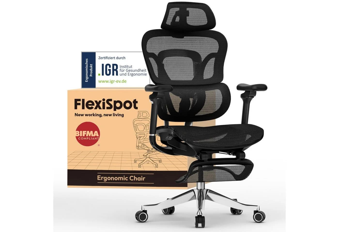FLEXISPOT Bürostuhl ErgoX 5D Armlehnen 4D Kopfstütze 300kg Tragkraft - Bild 2