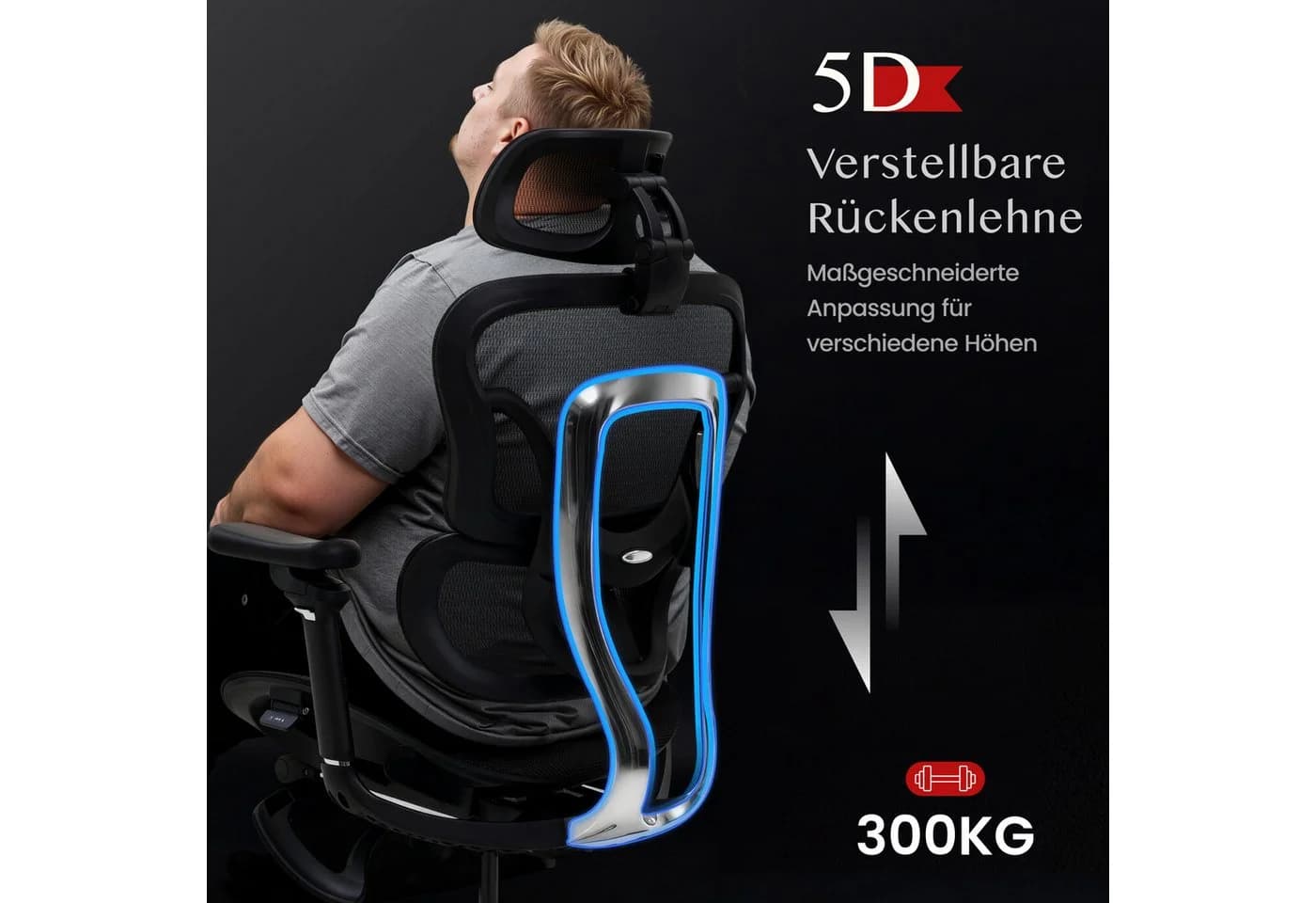FLEXISPOT Bürostuhl ErgoX 5D Armlehnen 4D Kopfstütze 300kg Tragkraft - Bild 4