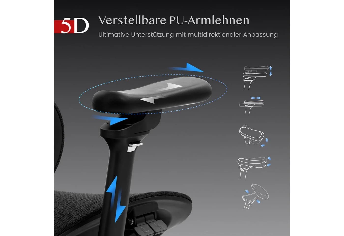 FLEXISPOT Bürostuhl ErgoX 5D Armlehnen 4D Kopfstütze 300kg Tragkraft - Bild 5