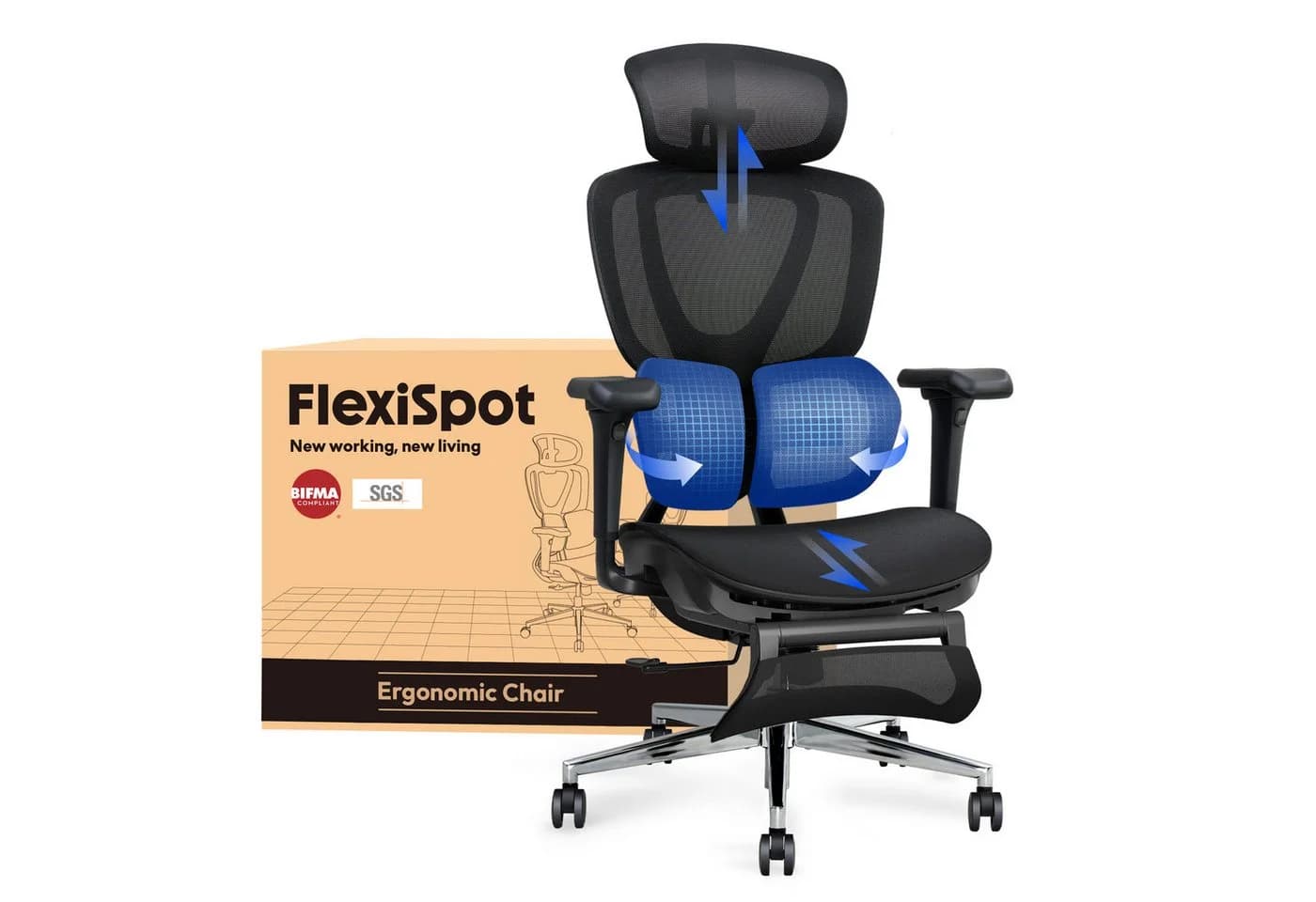 FLEXISPOT Drehstuhl Ergonomischer Bürostuhl mit Dual-Wing Lendenstütze - Bild 2