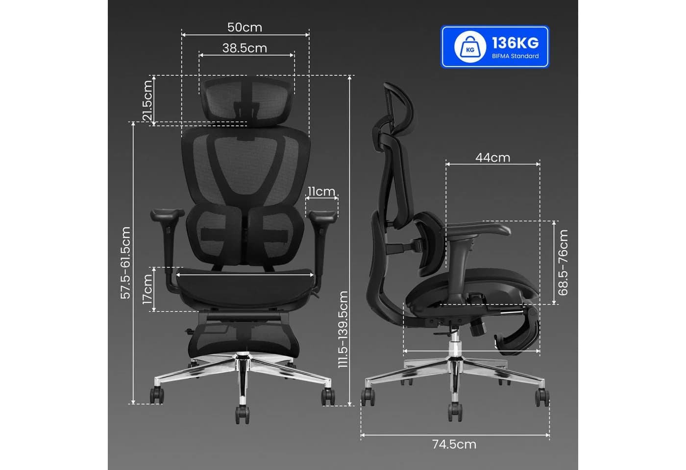 FLEXISPOT Drehstuhl Ergonomischer Bürostuhl mit Dual-Wing Lendenstütze - Bild 3