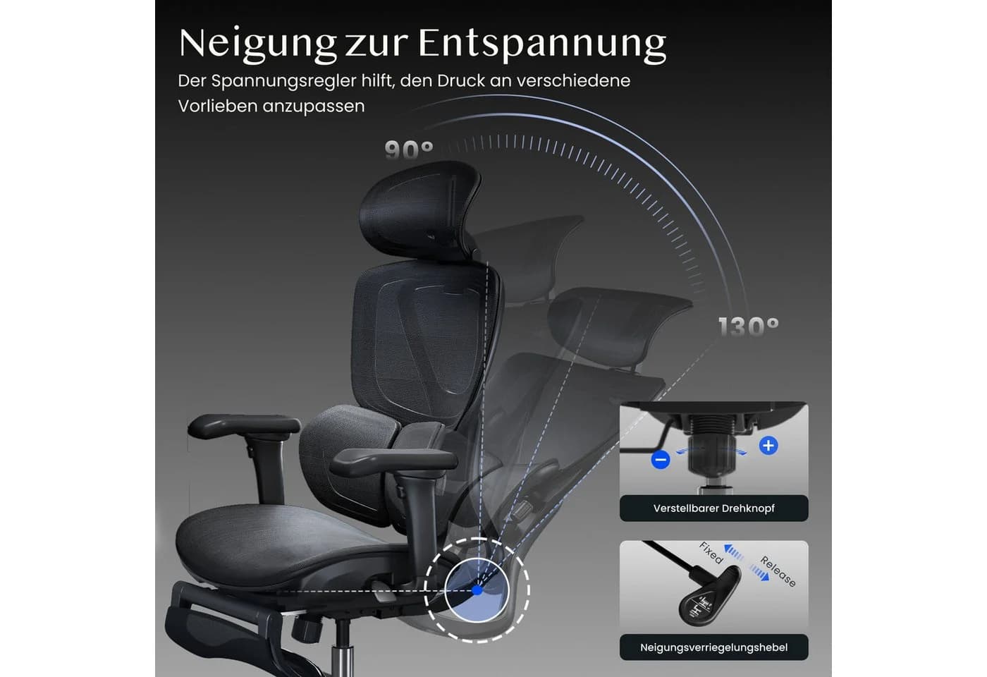 FLEXISPOT Drehstuhl Ergonomischer Bürostuhl mit Dual-Wing Lendenstütze - Bild 4