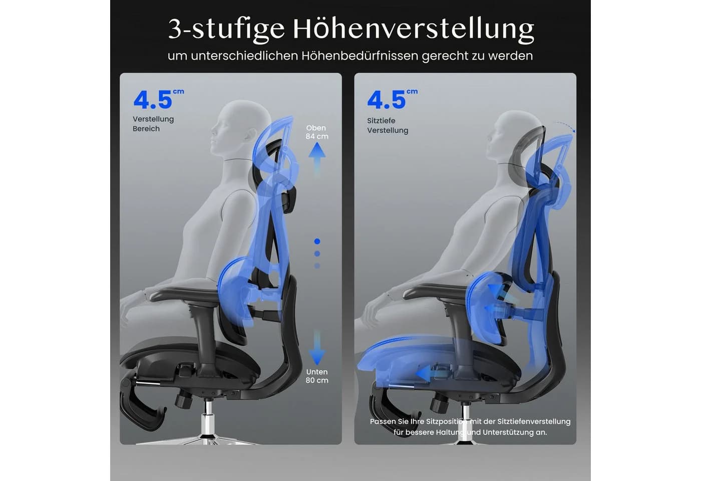 FLEXISPOT Drehstuhl Ergonomischer Bürostuhl mit Dual-Wing Lendenstütze - Bild 5
