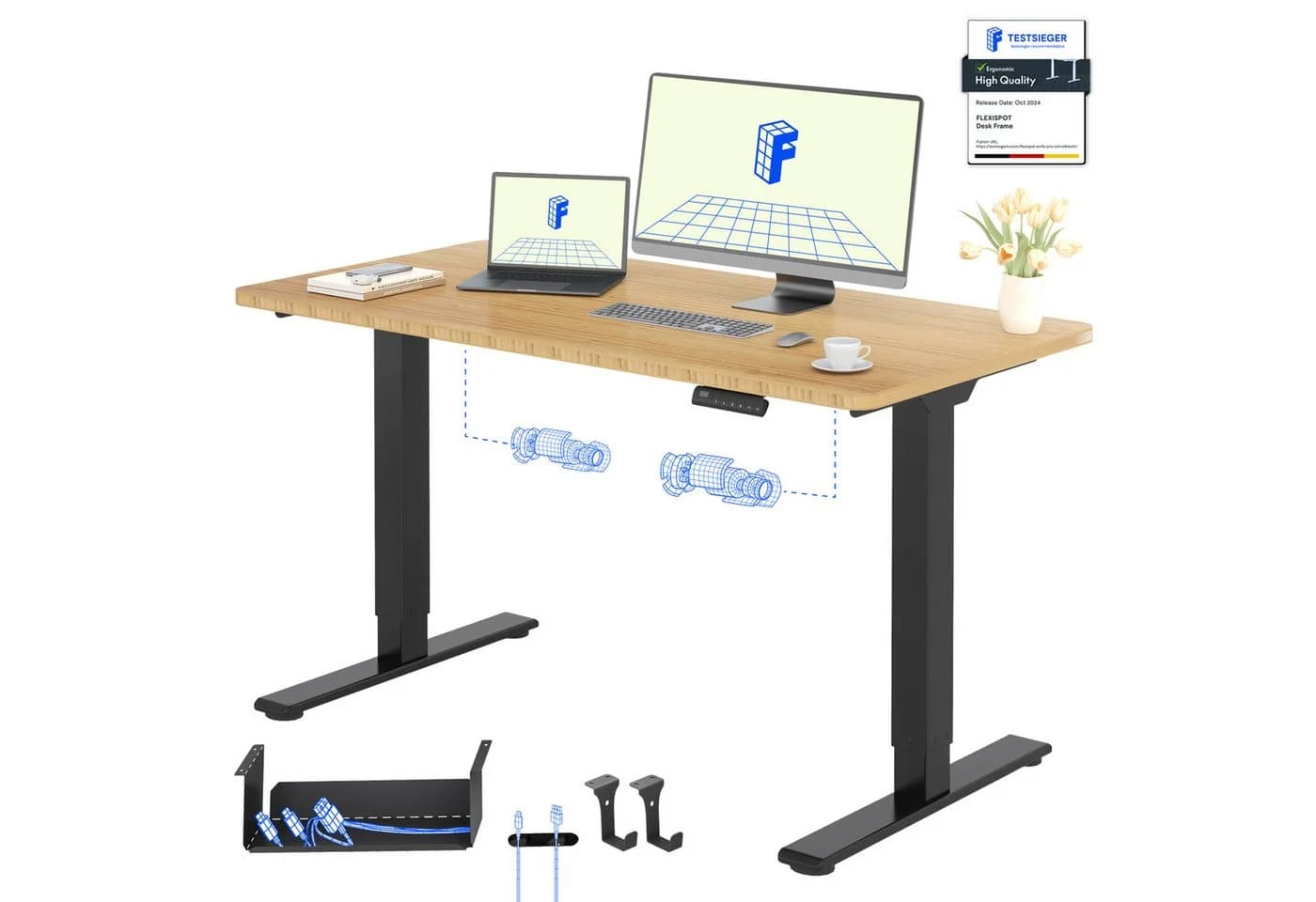 FLEXISPOT Schreibtisch Basic Plus höhenverstellbarer Schreibtisch mit Premium-Zubehör-Set - Bild 2