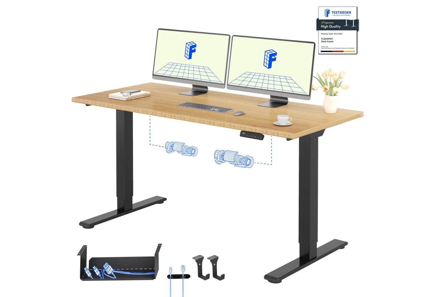 FLEXISPOT Basic Plus Schreibtisch höhenverstellbar Bambus - Bild 2