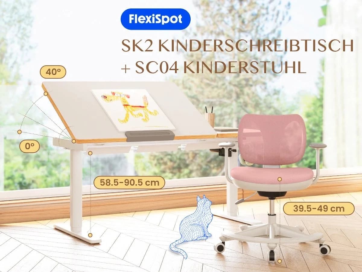 FLEXISPOT Kinderschreibtisch Höhenverstellbar mit Neigbarer Tischplatte - Bild 1