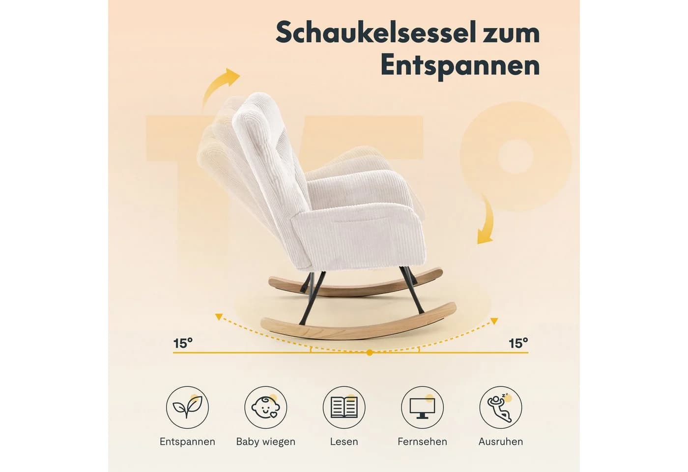 FLEXISPOT Schaukelstuhl Weiß mit Hoher Rückenlehne & Fußstütze - Bild 3