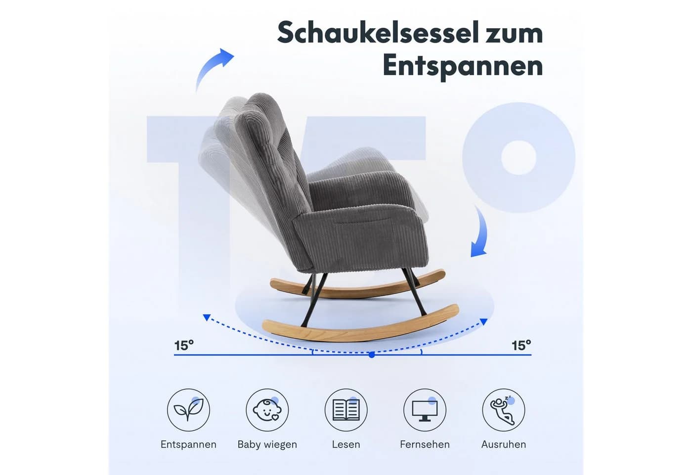 FLEXISPOT Schaukelstuhl mit Hoher Rückenlehne & Fußstütze, Relaxsessel, Schaukelsessel - Bild 3