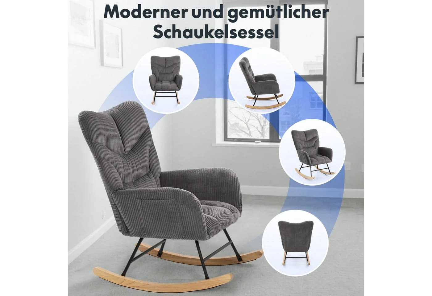 FLEXISPOT Schaukelstuhl mit Hoher Rückenlehne & Fußstütze, Relaxsessel, Schaukelsessel - Bild 4