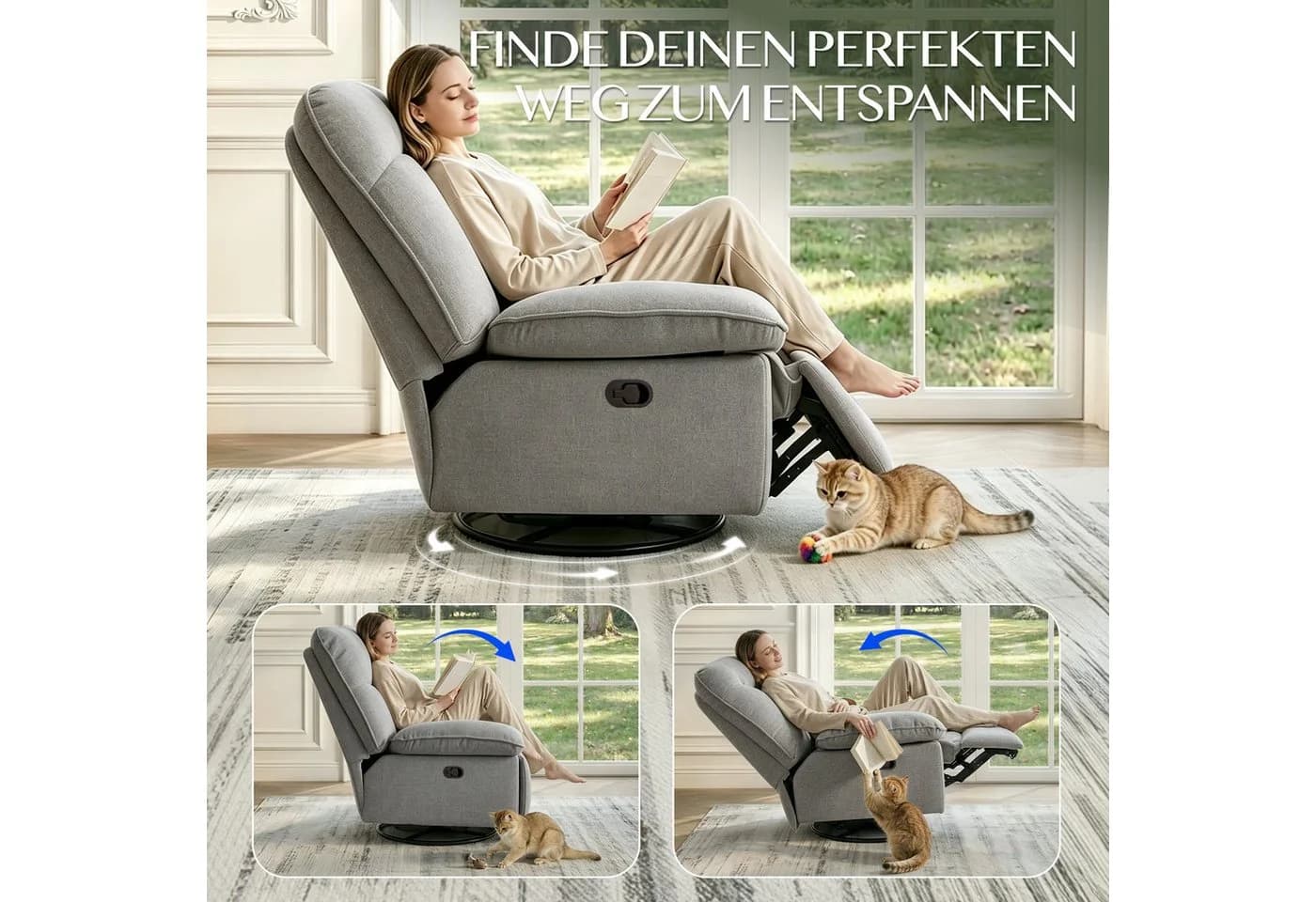 FLEXISPOT TV-Sessel Hellgrau mit Wippfunktion und Stauraum - Bild 4