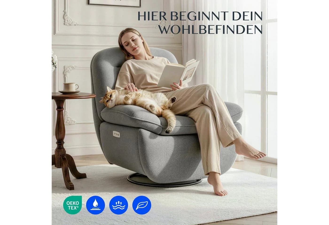 FLEXISPOT Relaxsessel Grau Elektrisch Verstellbar 145° - Bild 5