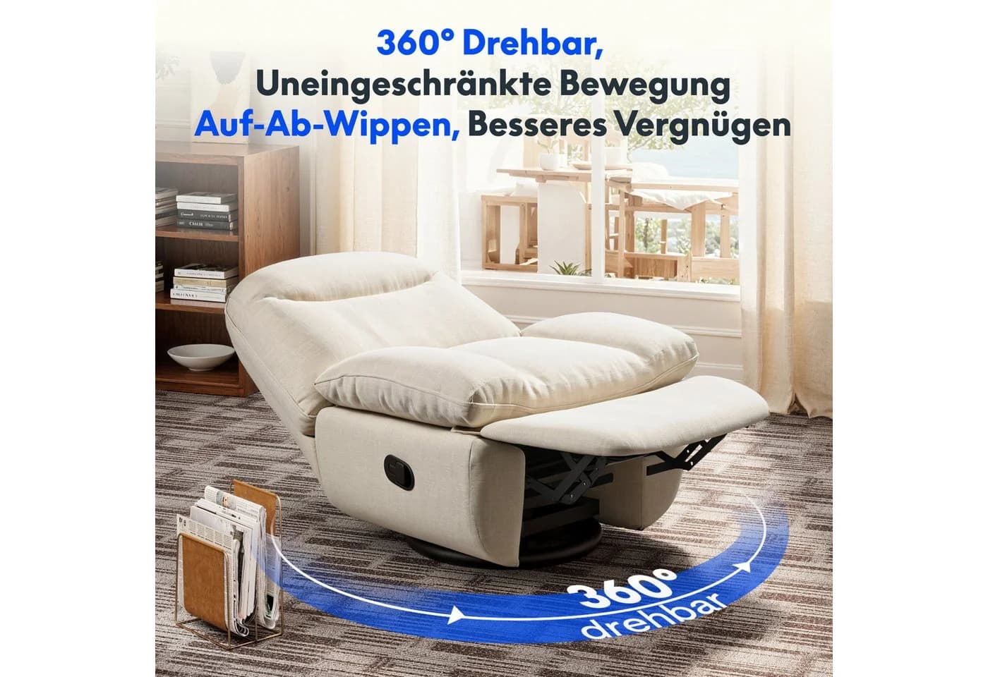 FLEXISPOT TV-Sessel Beige mit Wippfunktion & Stauraum - Bild 4