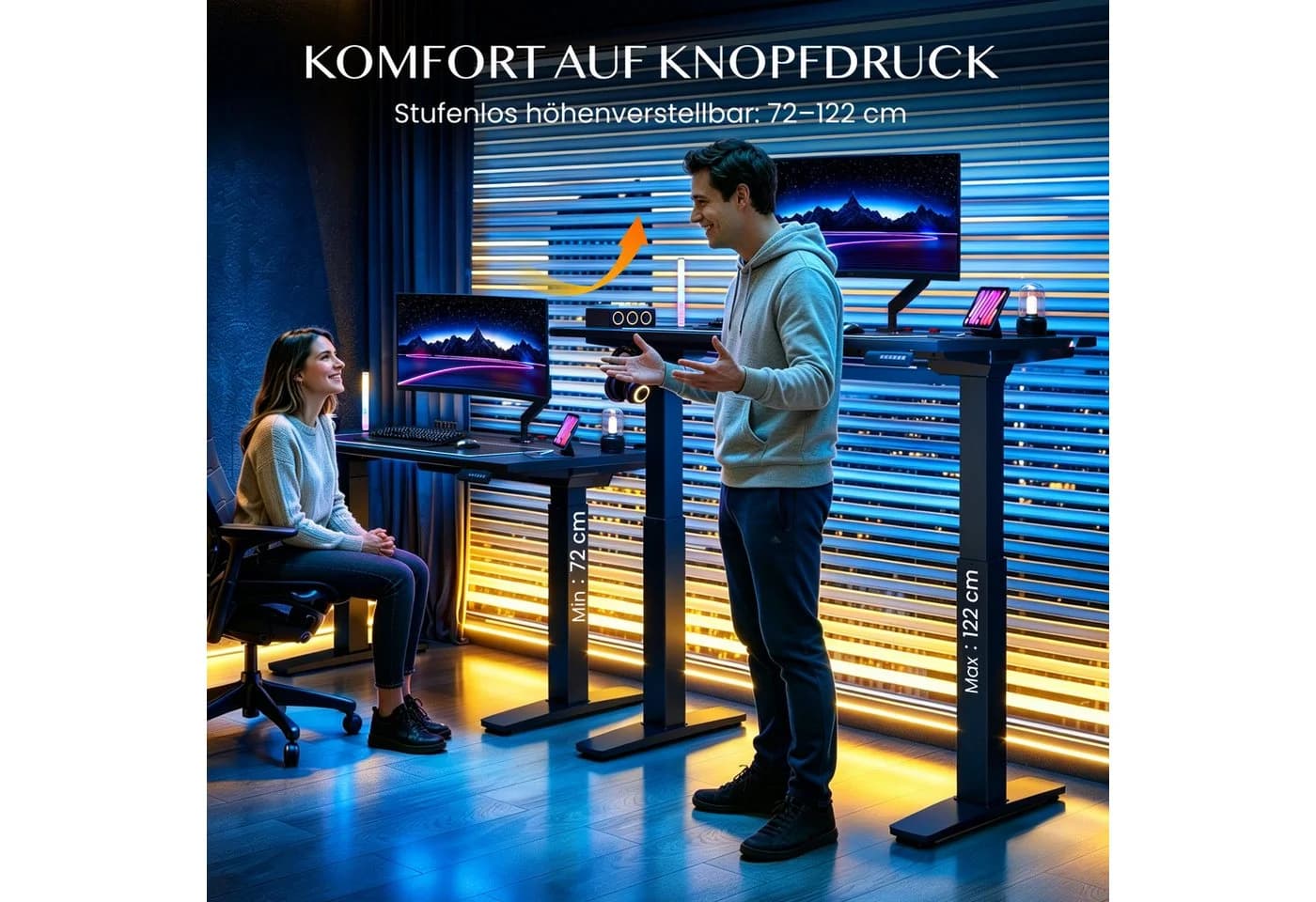 FLEXISPOT Gaming-Schreibtisch höhenverstellbar mit LED
