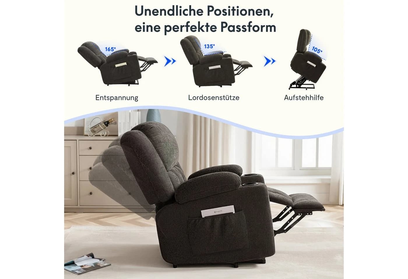 FLEXISPOT Relaxsessel Elektrisch mit Massage & Heizfunktion Grau - Bild 3