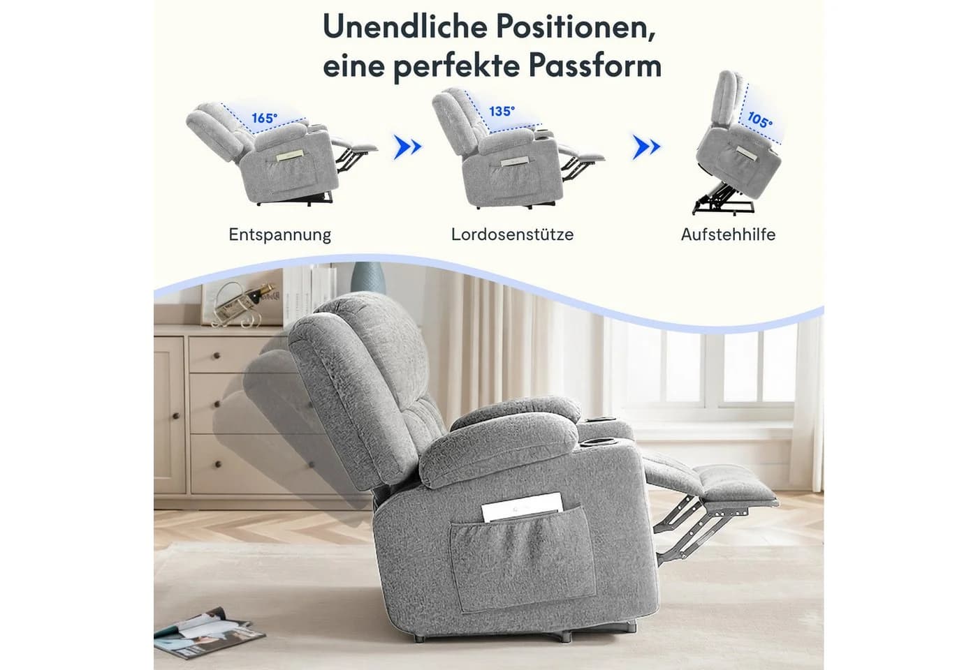 FLEXISPOT Relaxsessel Elektrisch mit Massage und Aufstehhilfe - Bild 4