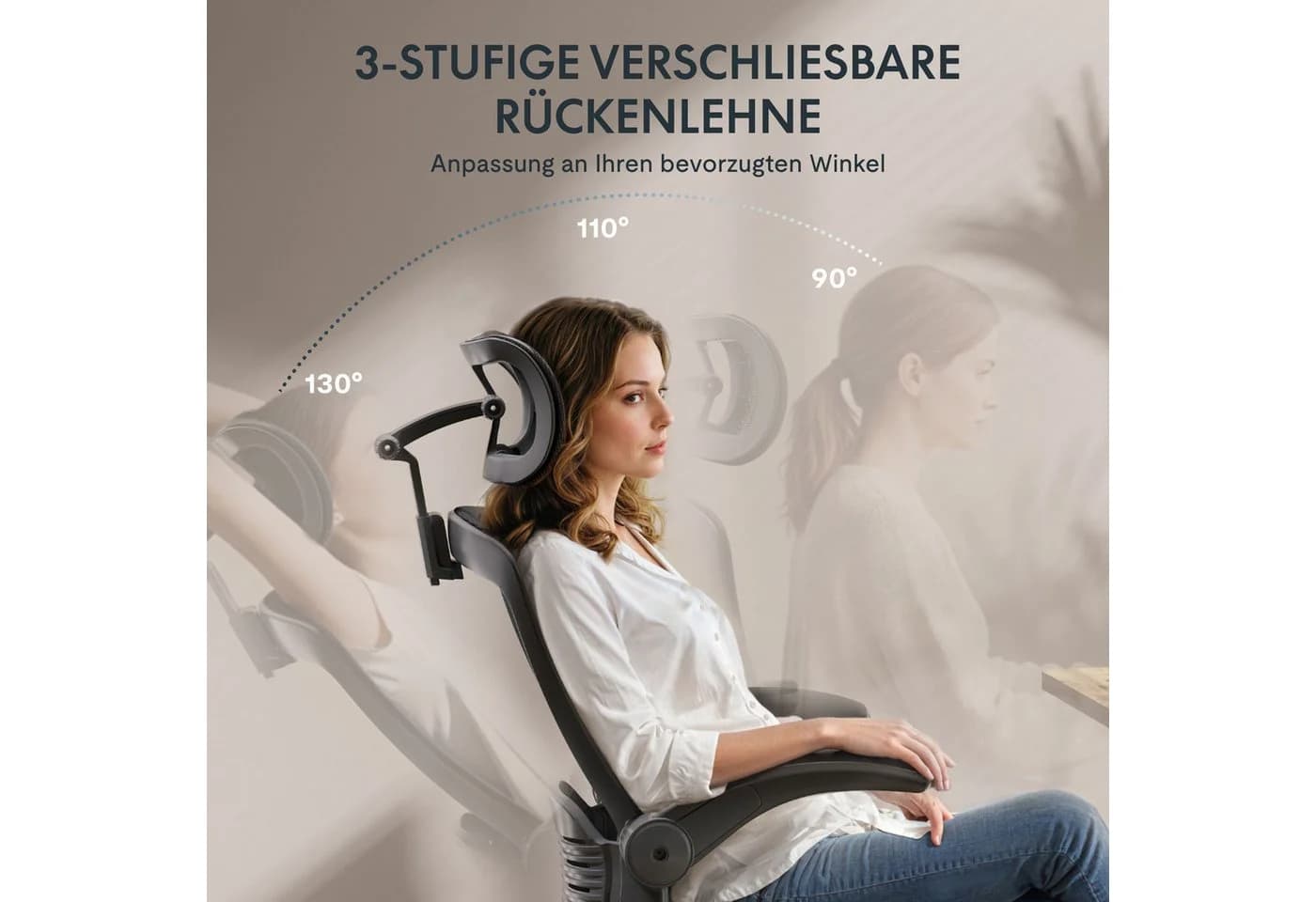 FLEXISPOT OC3 Bürostuhl Ergonomisch mit 3D-Kopfstütze Schwarz - Bild 4