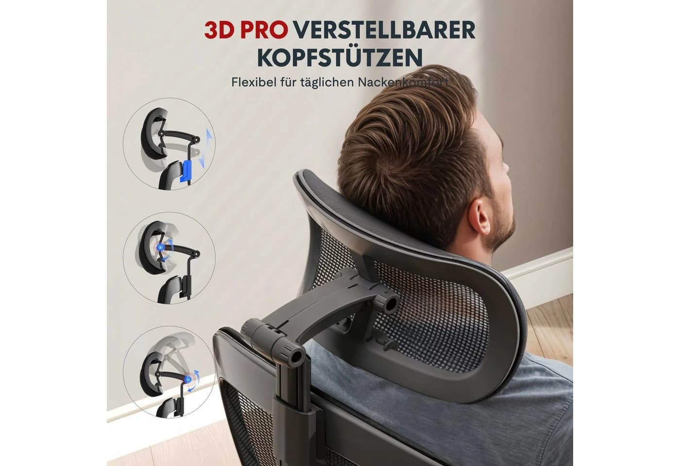 FLEXISPOT OC3 Bürostuhl Ergonomisch mit 3D-Kopfstütze Schwarz - Bild 5