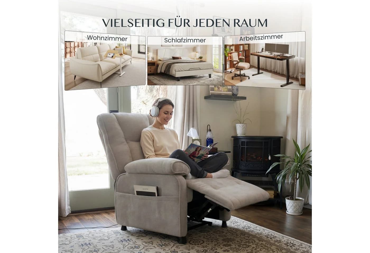 FLEXISPOT Elektrischer Relaxsessel Hellgrau mit Liegefunktion - Bild 4