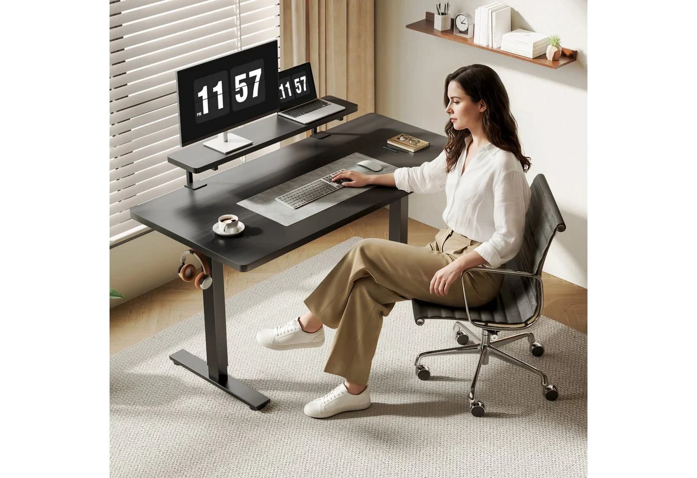 FLEXISPOT Klemmbarer Monitorständer Schwarz mit Ablage