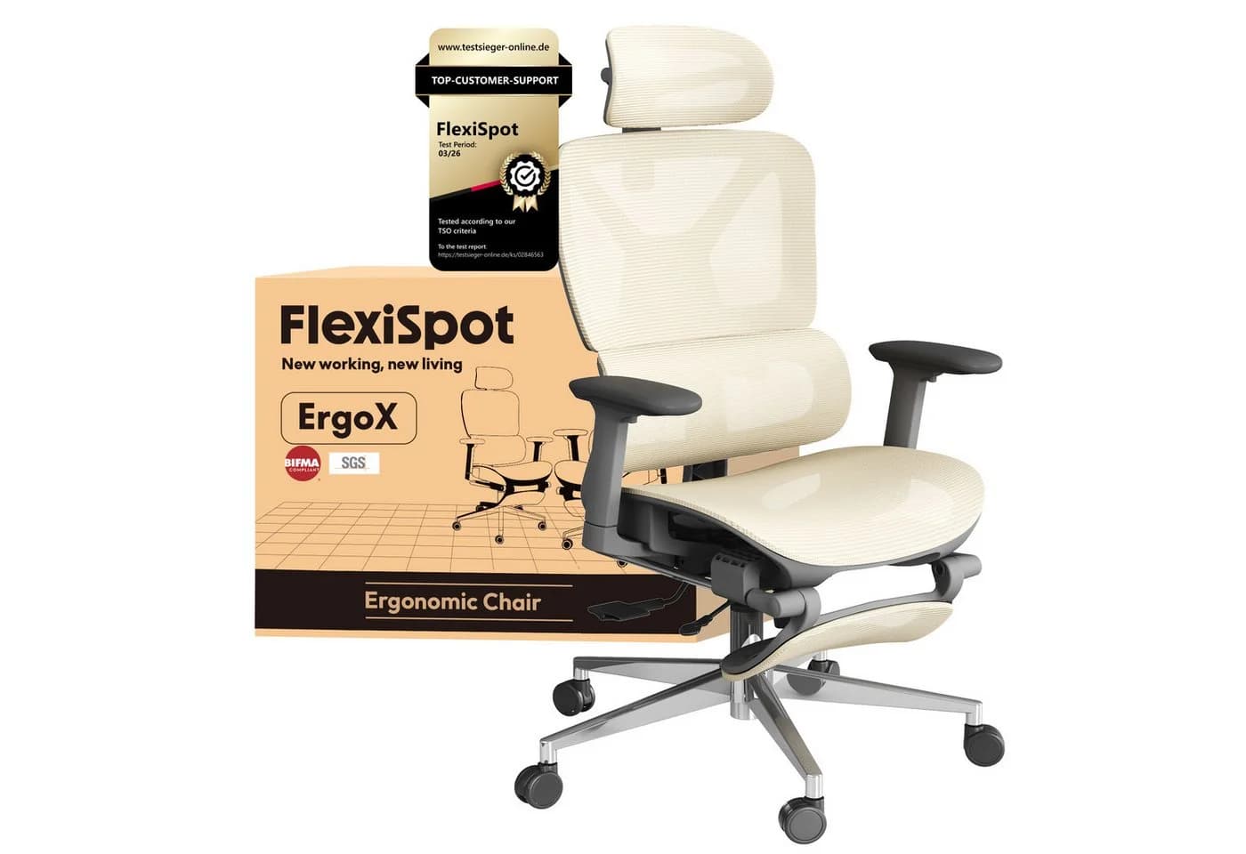 FLEXISPOT Bürostuhl ErgoX Beige 5D-Rückenlehne 3D-Armlehnen - Bild 2