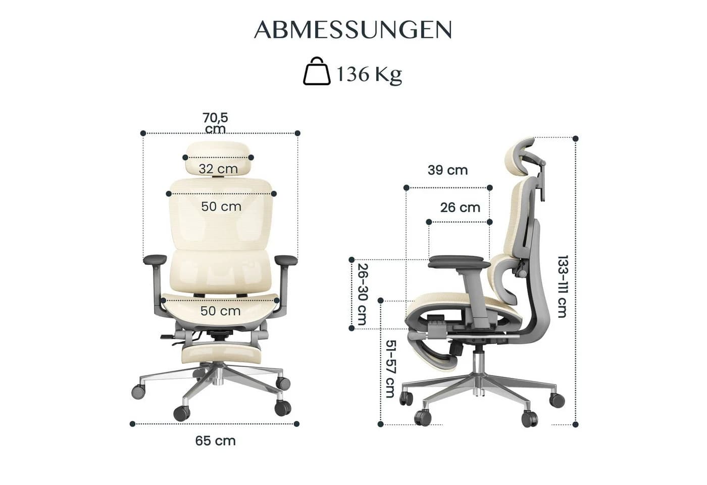 FLEXISPOT Bürostuhl ErgoX Beige 5D-Rückenlehne 3D-Armlehnen - Bild 3