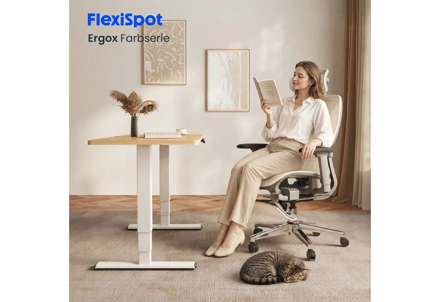 FLEXISPOT Bürostuhl ErgoX Beige 5D-Rückenlehne 3D-Armlehnen - Bild 5