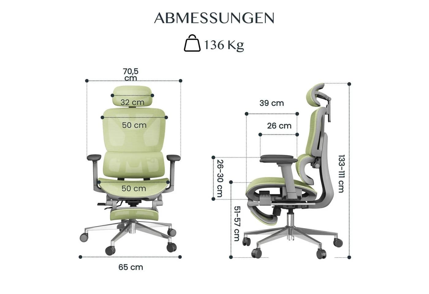 FLEXISPOT Bürostuhl ErgoX Grün 3D-Kopfstütze & Armlehnen - Bild 3
