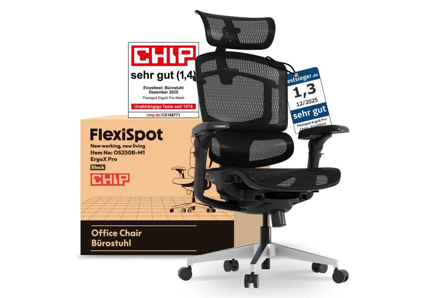 FLEXISPOT ErgoX Bürostuhl Schwarz 250kg 7D-Armlehnen 5D-Lendenstütze - Bild 2