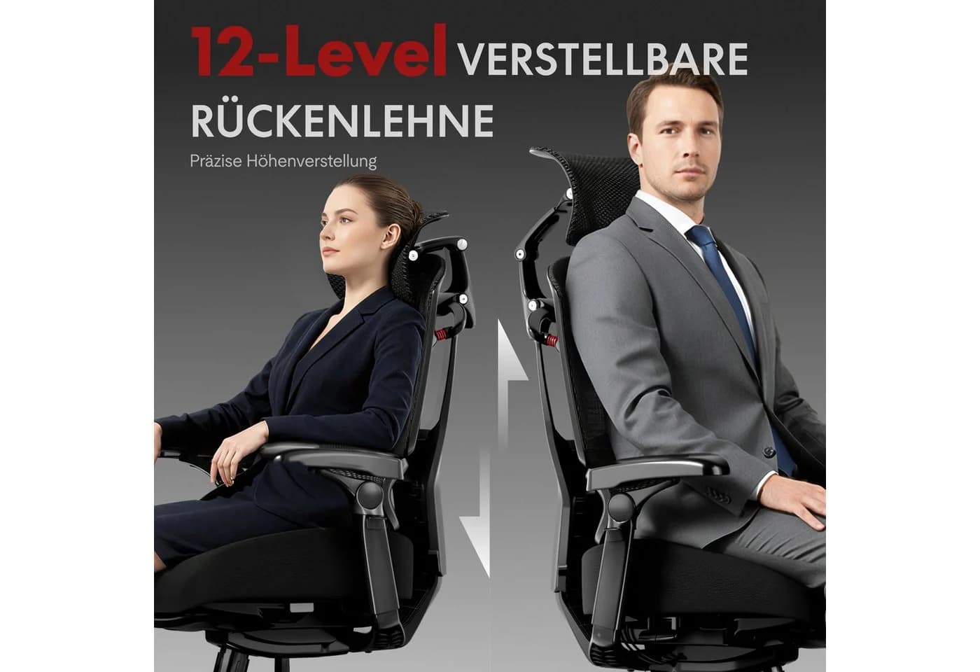FLEXISPOT ErgoX Bürostuhl Schwarz 250kg 7D-Armlehnen 5D-Lendenstütze - Bild 4