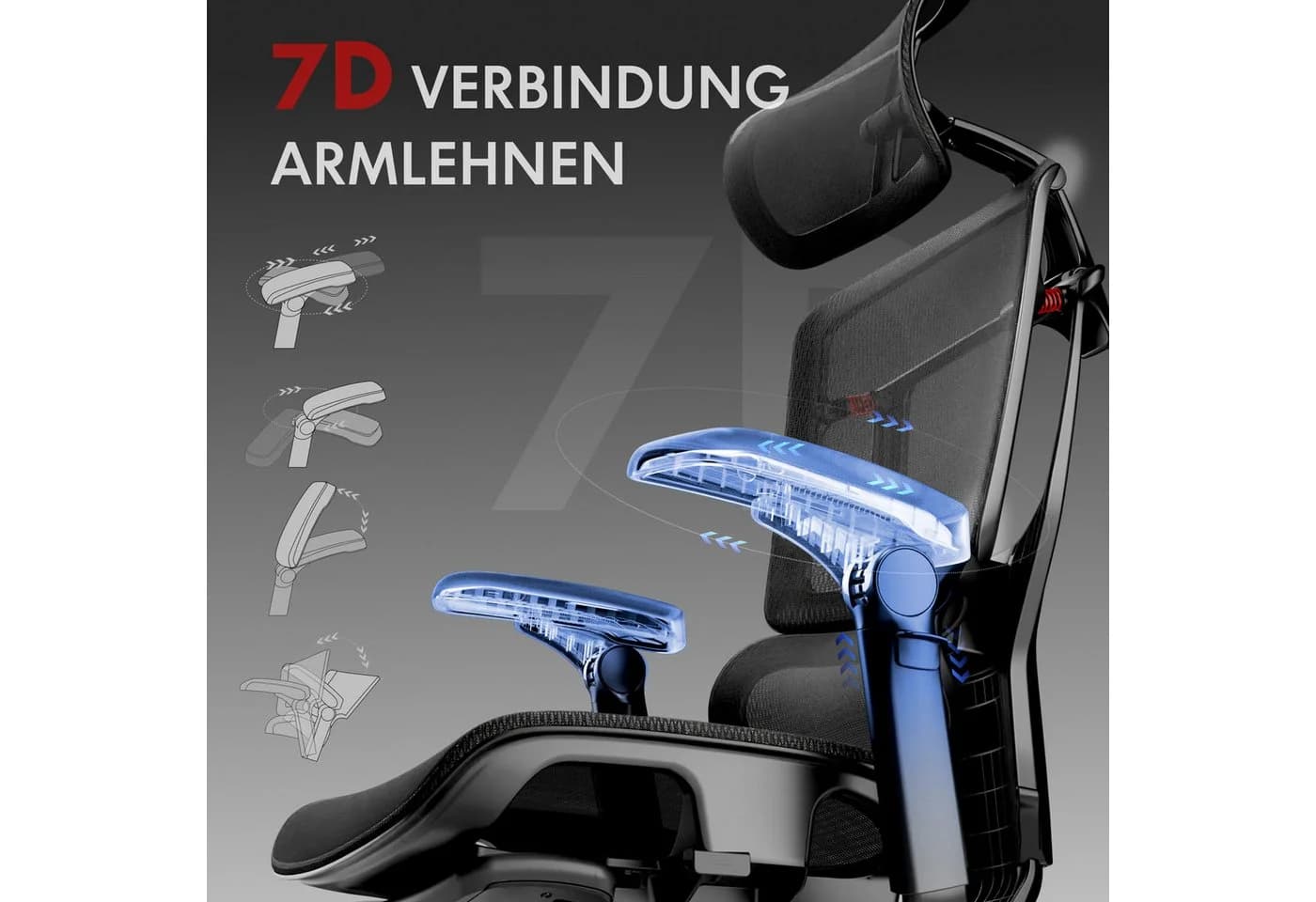 FLEXISPOT ErgoX Bürostuhl Schwarz 250kg 7D-Armlehnen 5D-Lendenstütze - Bild 5