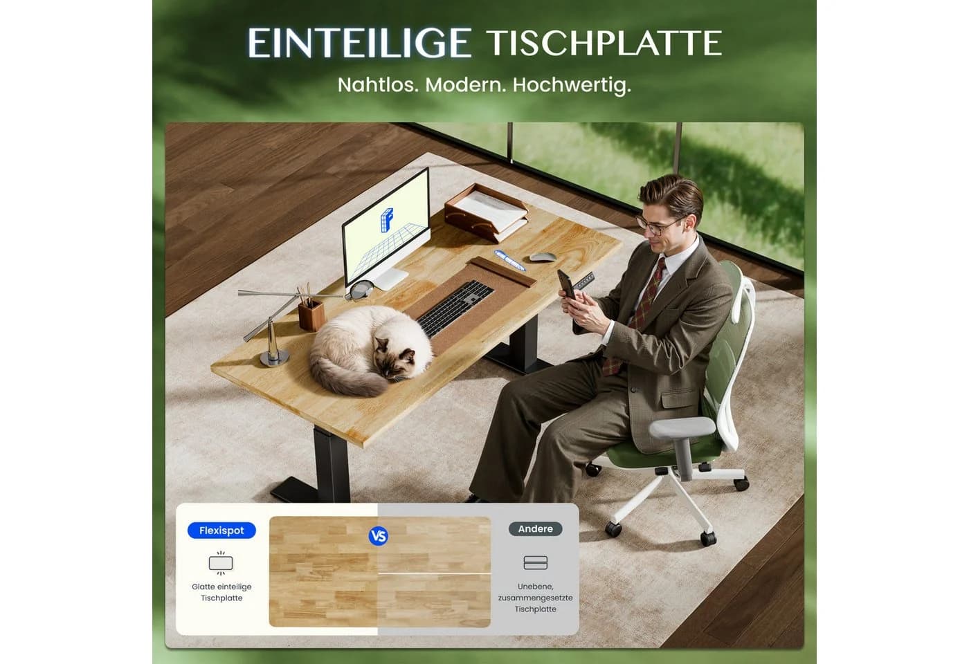 FLEXISPOT E200 Schreibtisch Elektrisch höhenverstellbar Massivholz Weiß - Bild 3
