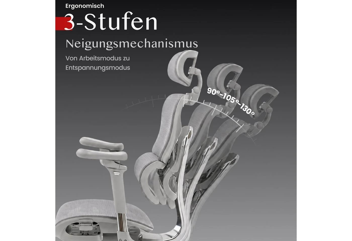 FLEXISPOT Bürostuhl ErgoX Grau 5D Armlehnen 4D Kopfstütze 300KG Tragkraft - Bild 3