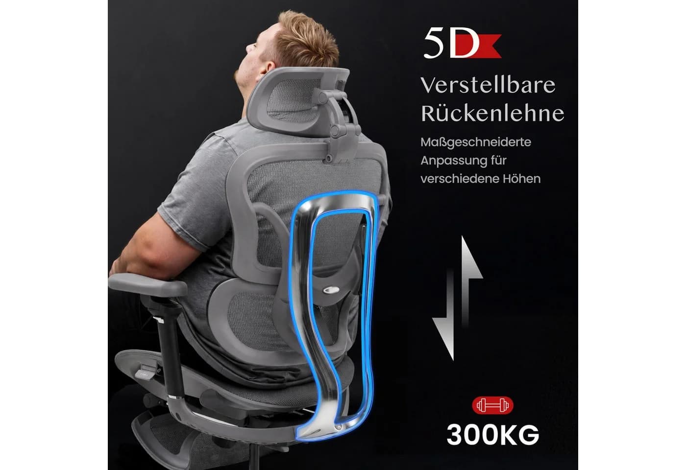 FLEXISPOT Bürostuhl ErgoX Grau 5D Armlehnen 4D Kopfstütze 300KG Tragkraft - Bild 4
