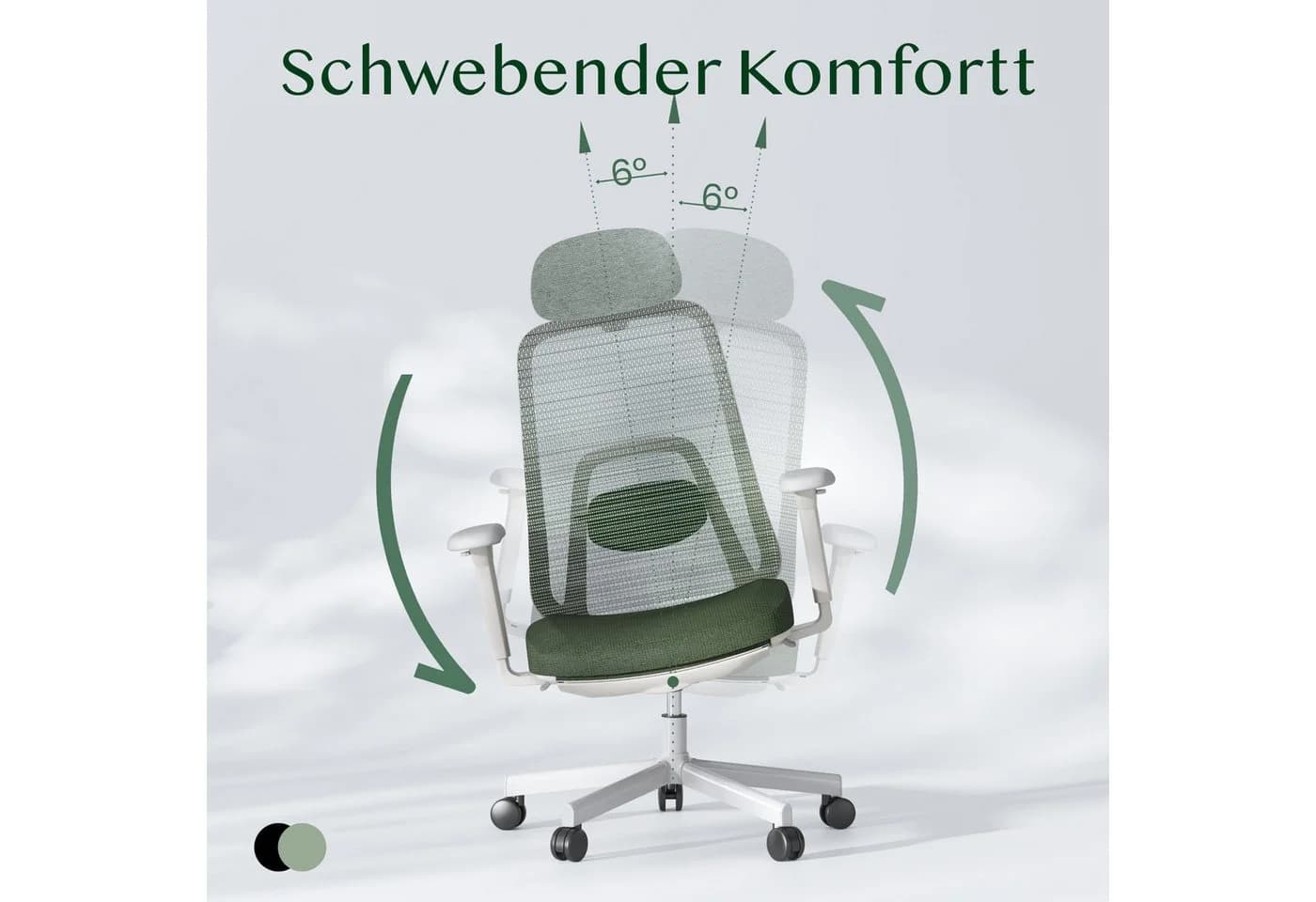 FLEXISPOT Ergonomischer Bürostuhl Grün mit Fußstütze und 10D-Lordosenstütze